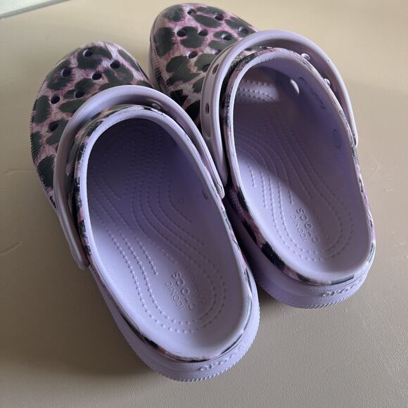 Kids Crocs Classic Animal Cutie Girls Purple Leopard Platform Clog Size J5 - Picture 8 of 16